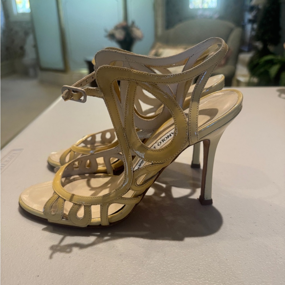 Manolo Blahnik Strappy Yellow Heels